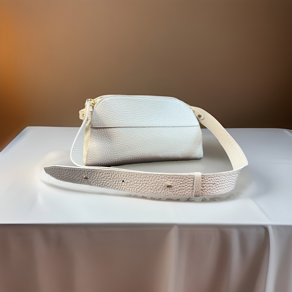 Anna Paola Genuine Italian Leather Ivory Shoulder Bag Removable/Adjustable Strap